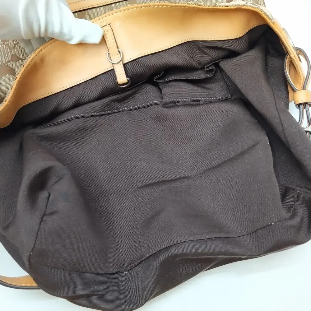 Coach Leatherware Signature Tan Brown Canvas Leather Trim Hobo Shoulder Bag